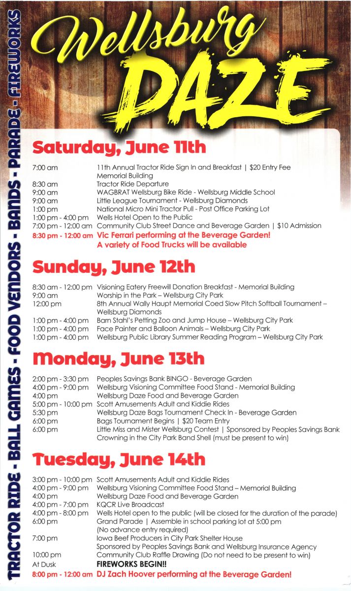 2022 Wellsburg Daze Schedule